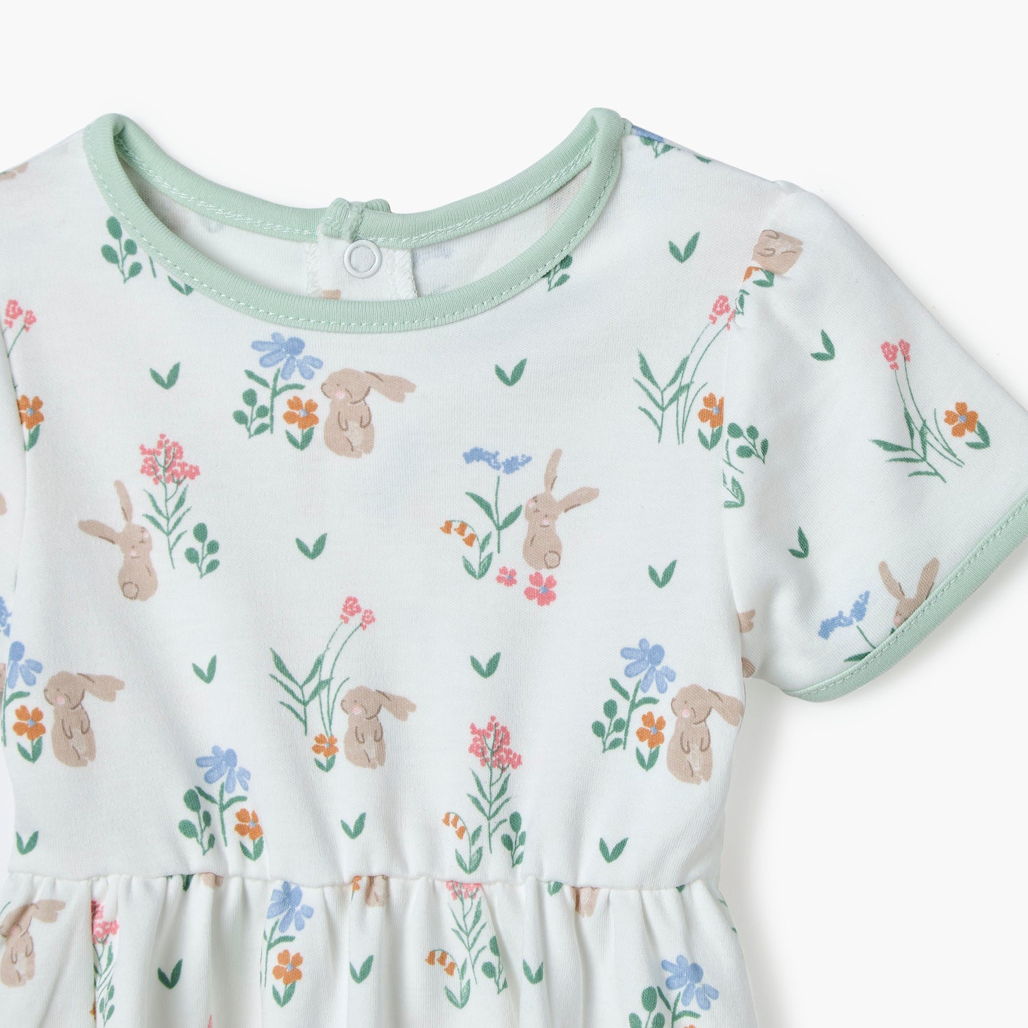 Juniors Bunny Print A-line Dress with Round Neck and Short Sleeves
