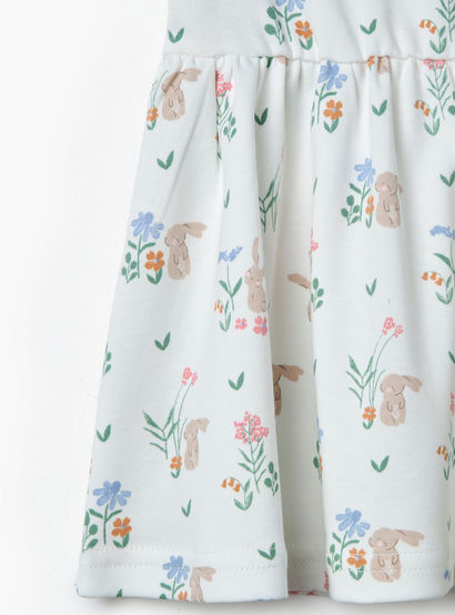 Juniors Bunny Print A-line Dress with Round Neck and Short Sleeves-baby-girls-clothing-dressesandjumpsuits-image-4