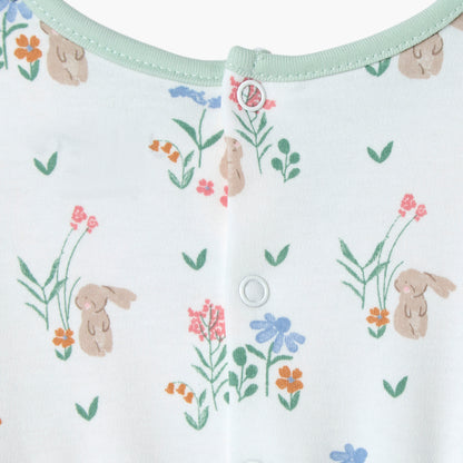 Juniors Bunny Print A-line Dress with Round Neck and Short Sleeves