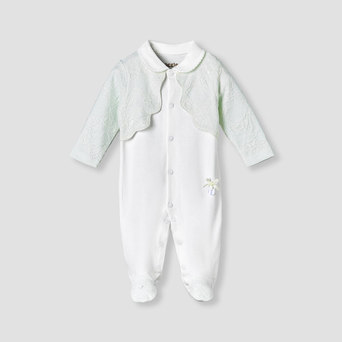 Giggles Cotton Collared Long Sleeves Sleepsuit with Lace Detail
