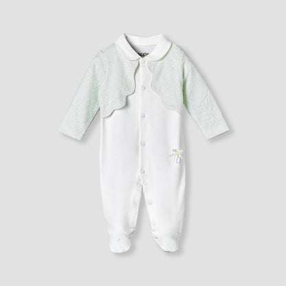 Giggles Cotton Collared Long Sleeves Sleepsuit with Lace Detail