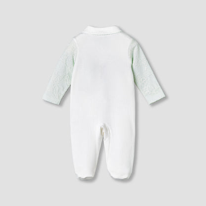 Giggles Cotton Collared Long Sleeves Sleepsuit with Lace Detail
