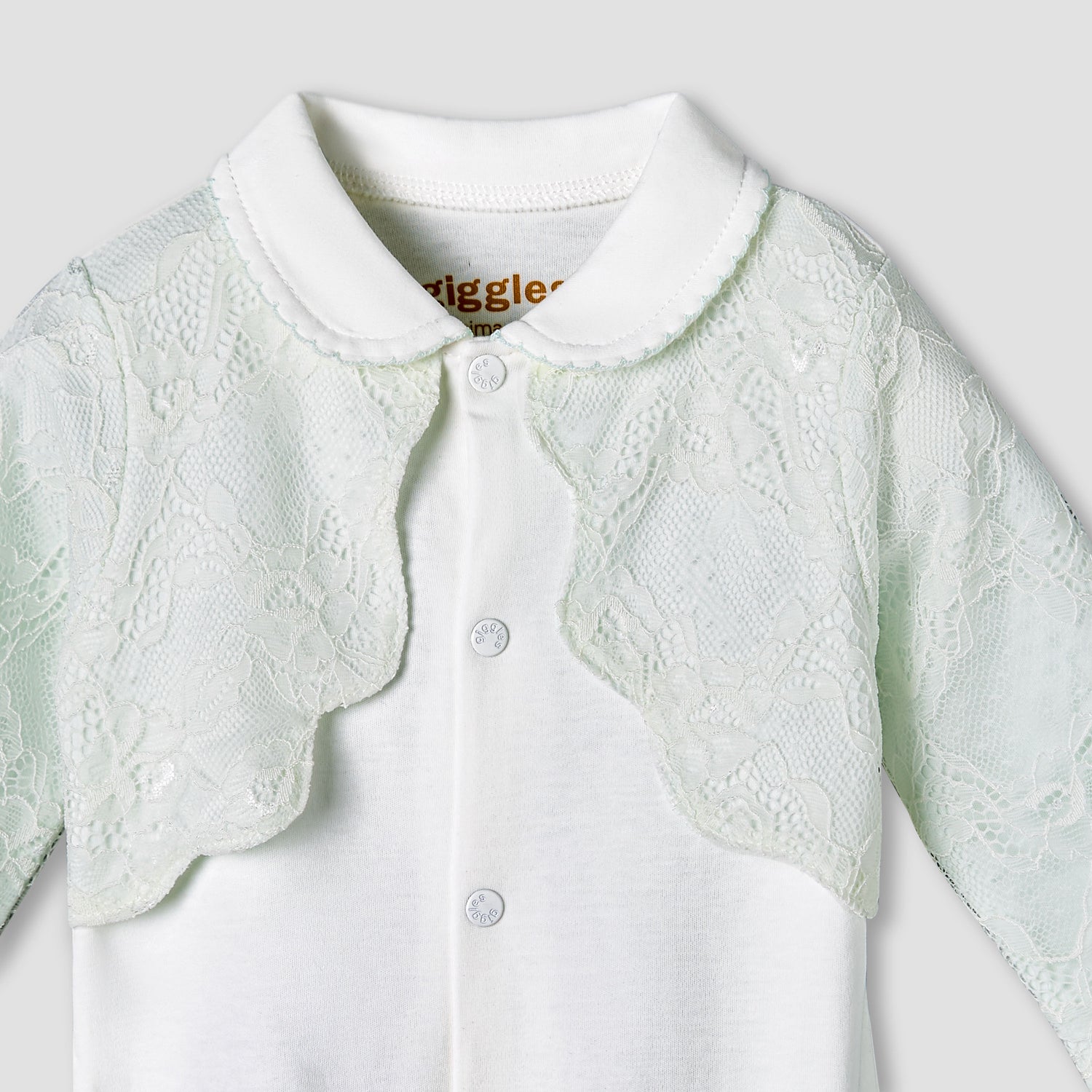 Giggles Cotton Collared Long Sleeves Sleepsuit with Lace Detail