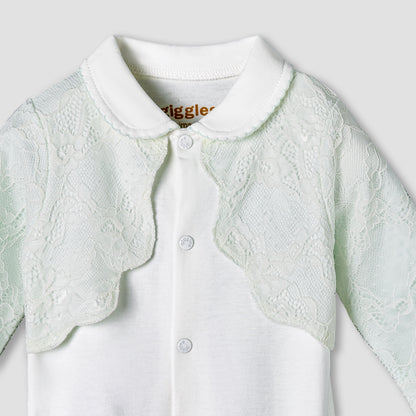 Giggles Cotton Collared Long Sleeves Sleepsuit with Lace Detail