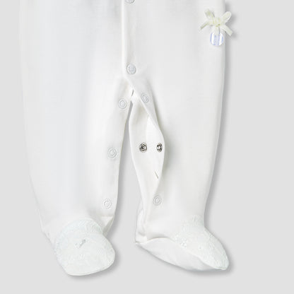 Giggles Cotton Collared Long Sleeves Sleepsuit with Lace Detail