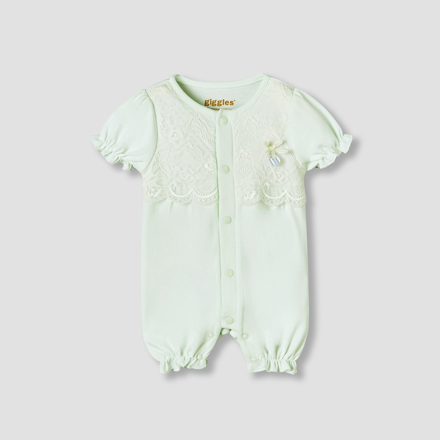 Giggles Round Neck Short Sleeves Romper with Lace Detail