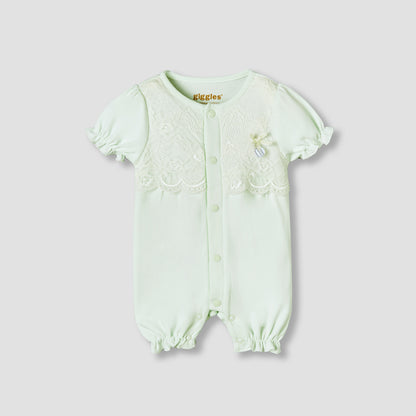 Giggles Round Neck Short Sleeves Romper with Lace Detail