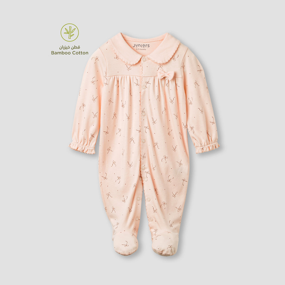 Juniors Bow Print Closed Feet Sleepsuit with Long Sleeves