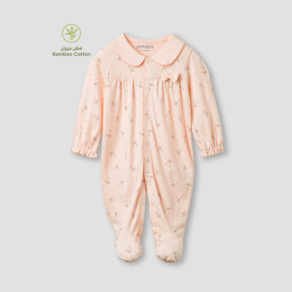 Juniors Bow Print Closed Feet Sleepsuit with Long Sleeves