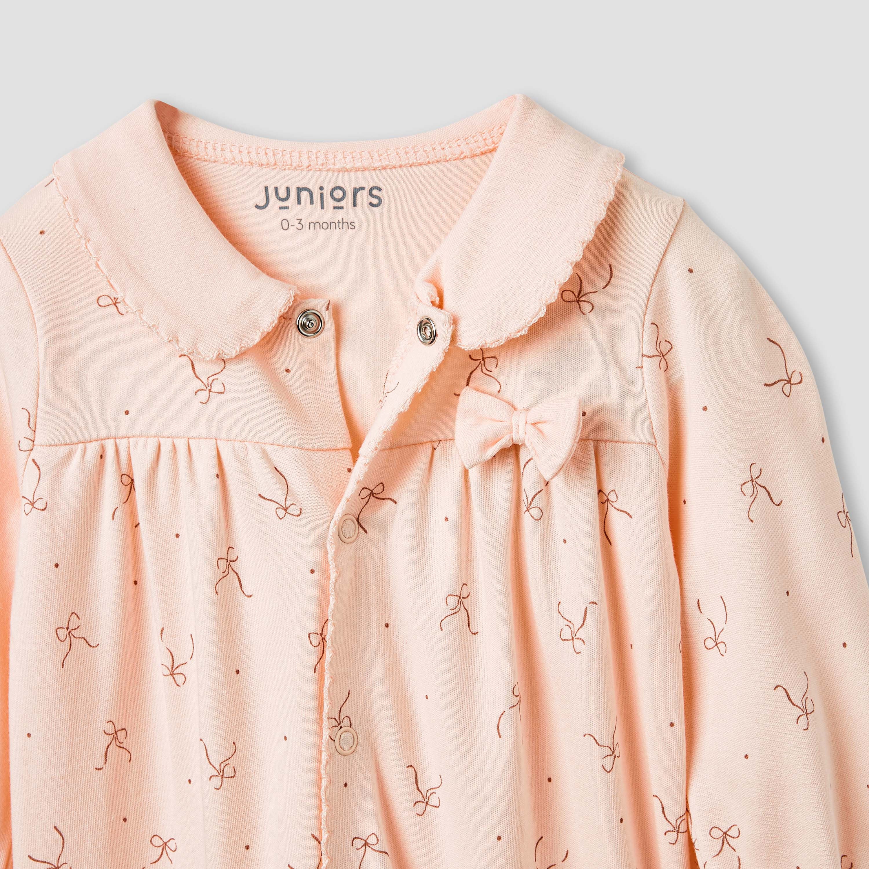 Juniors Bow Print Closed Feet Sleepsuit with Long Sleeves