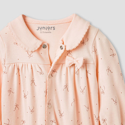 Juniors Bow Print Closed Feet Sleepsuit with Long Sleeves