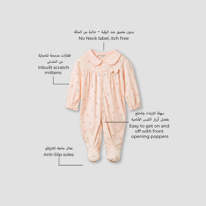 Juniors Bow Print Closed Feet Sleepsuit with Long Sleeves