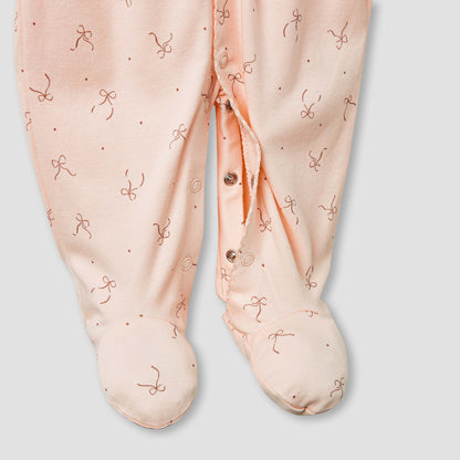 Juniors Bow Print Closed Feet Sleepsuit with Long Sleeves