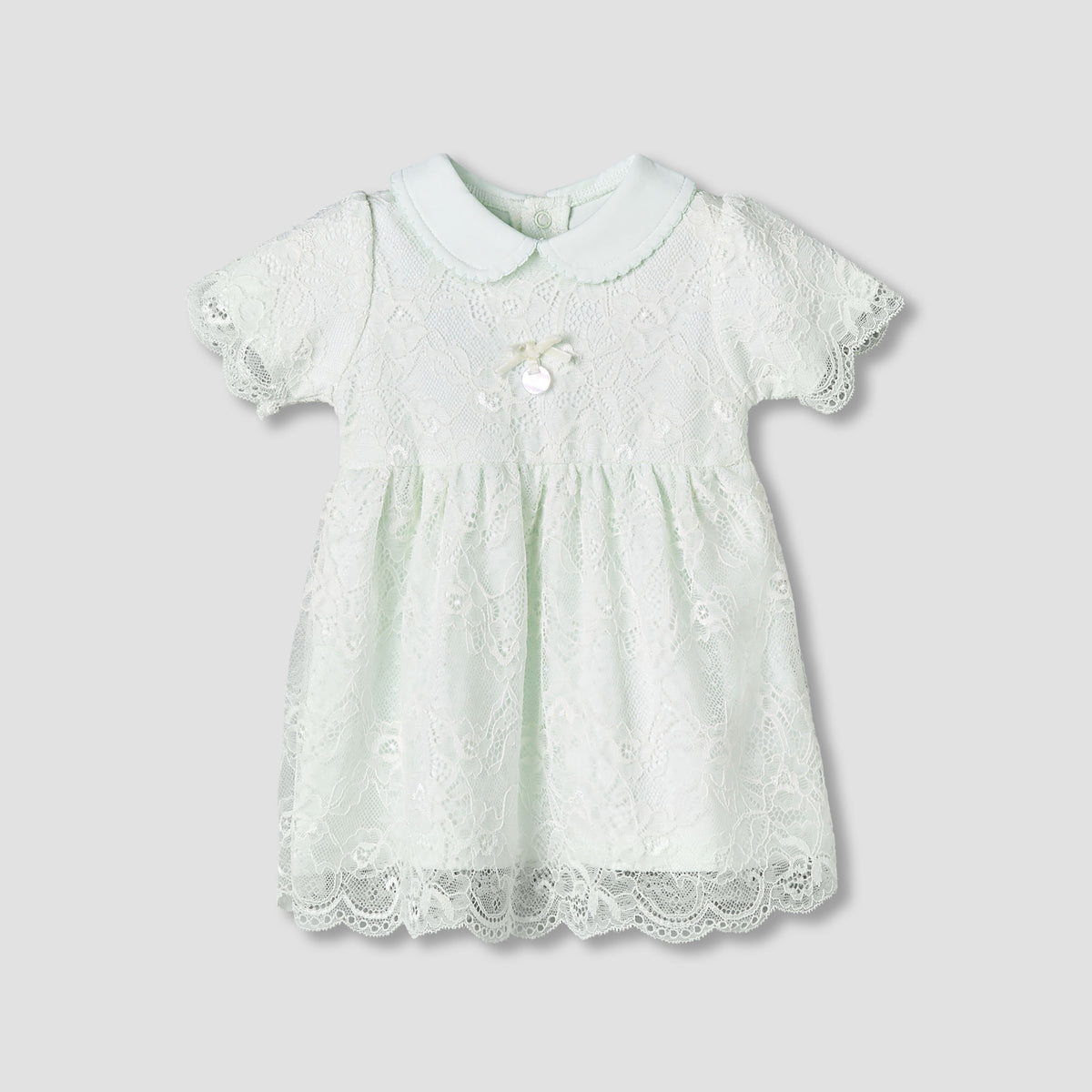 Giggles Peter Pan Collar Short Sleeves A-Line Dress with Lace Detail