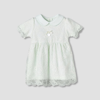 Giggles Peter Pan Collar Short Sleeves A-Line Dress with Lace Detail