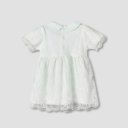 Giggles Peter Pan Collar Short Sleeves A-Line Dress with Lace Detail