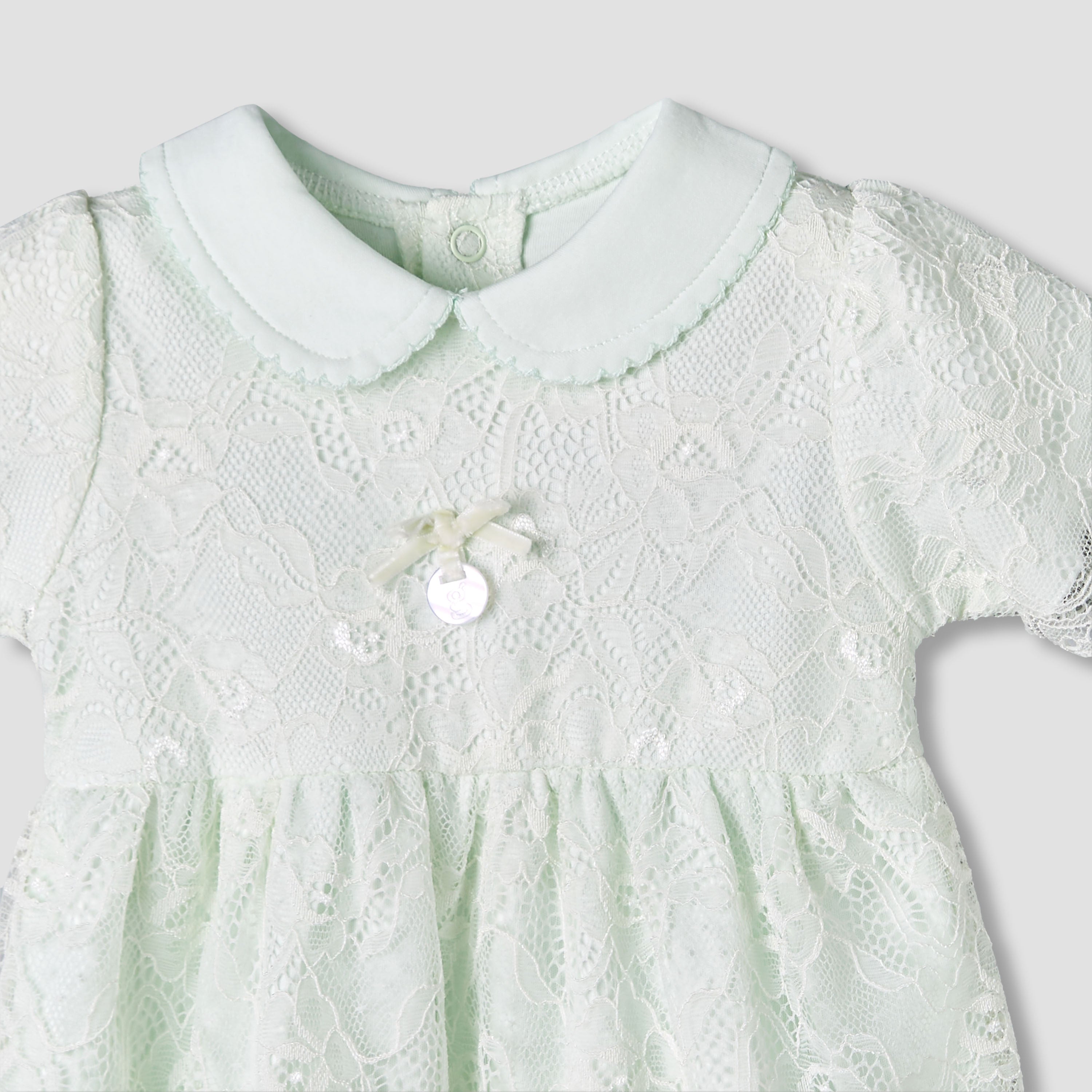 Giggles Peter Pan Collar Short Sleeves A-Line Dress with Lace Detail