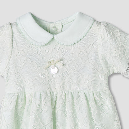 Giggles Peter Pan Collar Short Sleeves A-Line Dress with Lace Detail