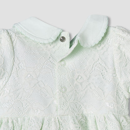 Giggles Peter Pan Collar Short Sleeves A-Line Dress with Lace Detail