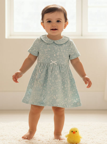 Juniors Peter Pan Collar Short Sleeve A-line Dress with Floral Print-baby-girls-clothing-dressesandjumpsuits-image-1