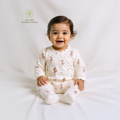 Juniors Ballerina Print Sleepsuit with Long Sleeves - Cream / 9-12 mths