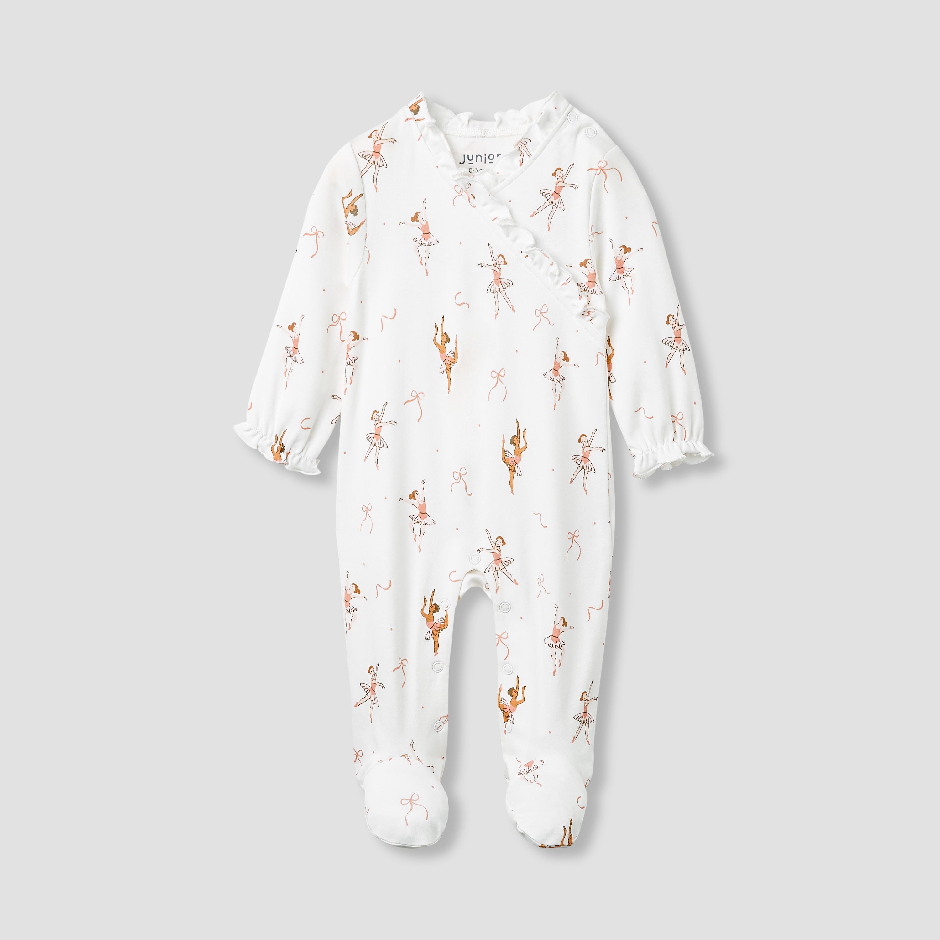 Juniors Ballerina Print Sleepsuit with Long Sleeves