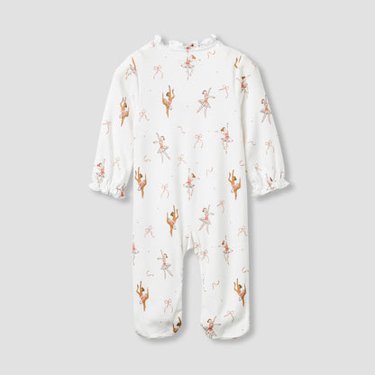 Juniors Ballerina Print Sleepsuit with Long Sleeves