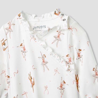 Juniors Ballerina Print Sleepsuit with Long Sleeves