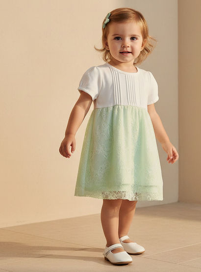 Giggles Round Neck Short Sleeves A-Line Dress with Lace Detail-baby-girls-clothing-dressesandjumpsuits-image-1