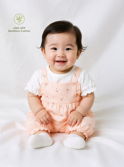 Juniors Solid Top and Bow Print Dungaree Set-baby-girls-clothing-nightwear-sleepsuits-image-1