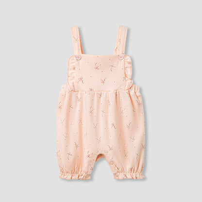 Juniors Solid Top and Bow Print Dungaree Set