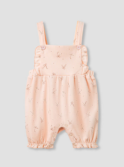 Juniors Solid Top and Bow Print Dungaree Set-baby-girls-clothing-nightwear-sleepsuits-image-3