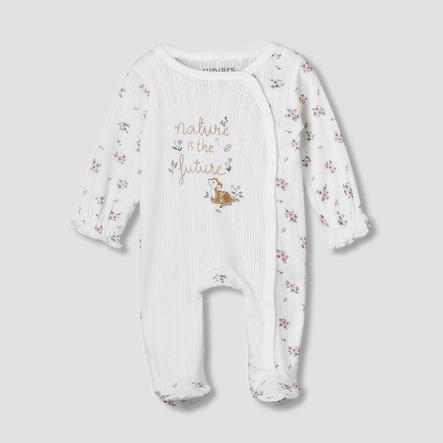 Juniors Cotton Round Neck Long Sleeves Sleepsuit with Floral Print