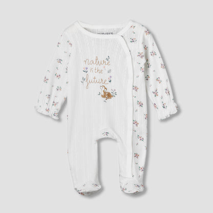 Juniors Cotton Round Neck Long Sleeves Sleepsuit with Floral Print