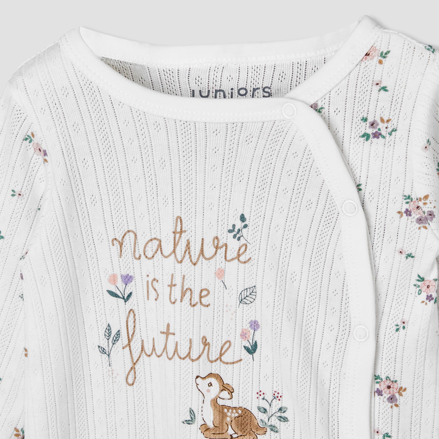 Juniors Cotton Round Neck Long Sleeves Sleepsuit with Floral Print