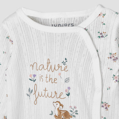 Juniors Cotton Round Neck Long Sleeves Sleepsuit with Floral Print