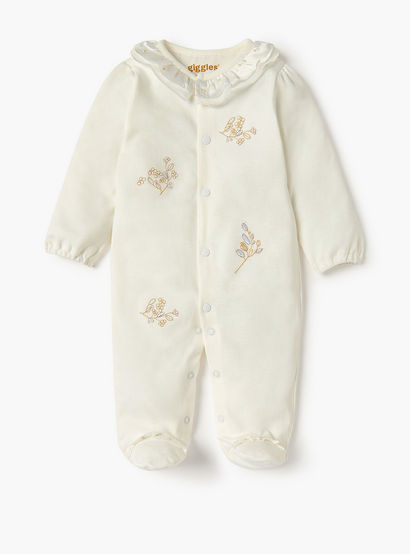 Giggles Embroidered Closed Feet Sleepsuit with Long Sleeves-baby-girls-clothing-nightwear-sleepsuits-image-1