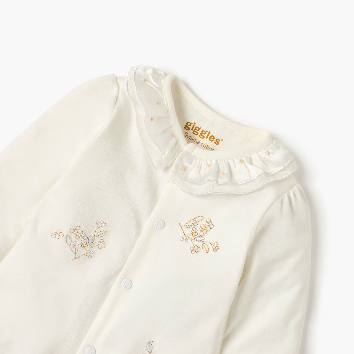 Giggles Embroidered Closed Feet Sleepsuit with Long Sleeves
