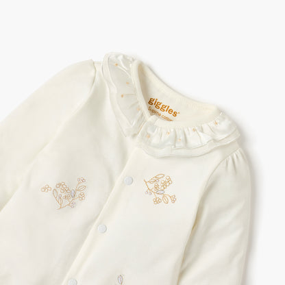 Giggles Embroidered Closed Feet Sleepsuit with Long Sleeves