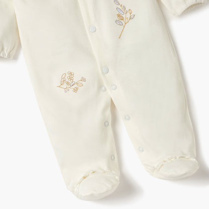 Giggles Embroidered Closed Feet Sleepsuit with Long Sleeves