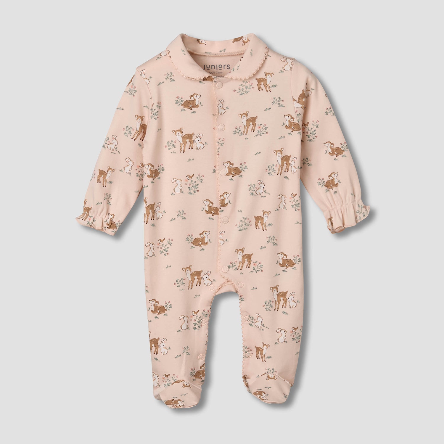 Juniors Cotton Peter Pan Collar Long Sleeves Sleepsuit - Pink / 9-12 mths