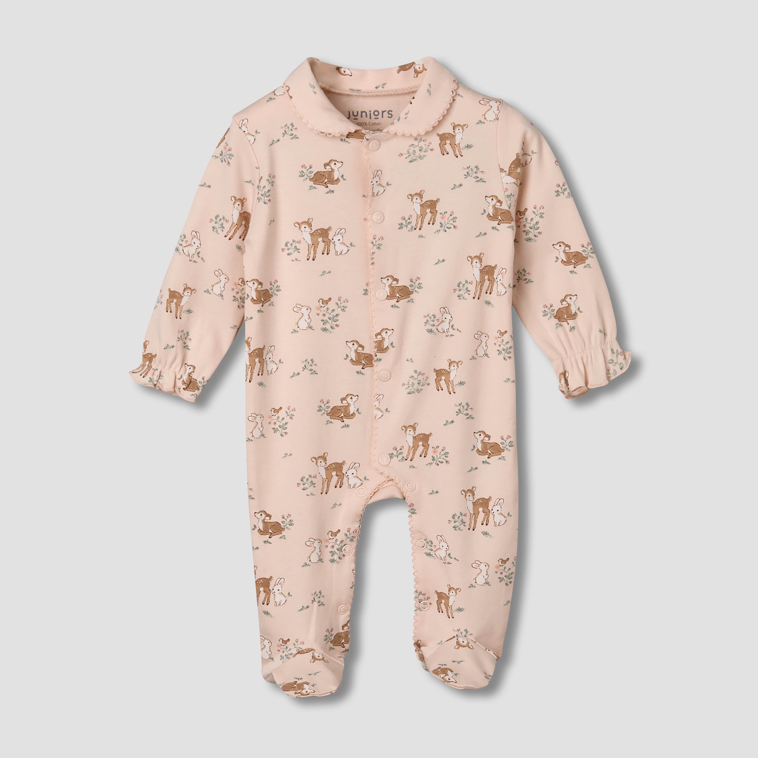 Juniors Cotton Peter Pan Collar Long Sleeves Sleepsuit - Pink / 9-12 mths