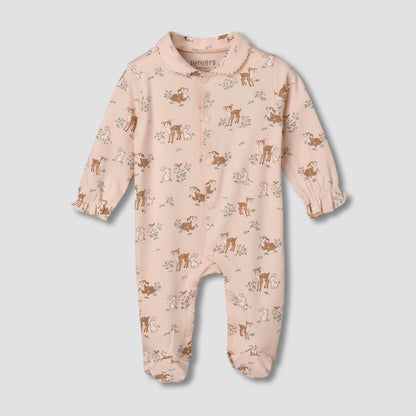 Juniors Cotton Peter Pan Collar Long Sleeves Sleepsuit - Pink / 9-12 mths