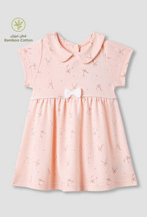 Juniors Bow Print A-line Dress with Short Sleeves-undefined-image-1