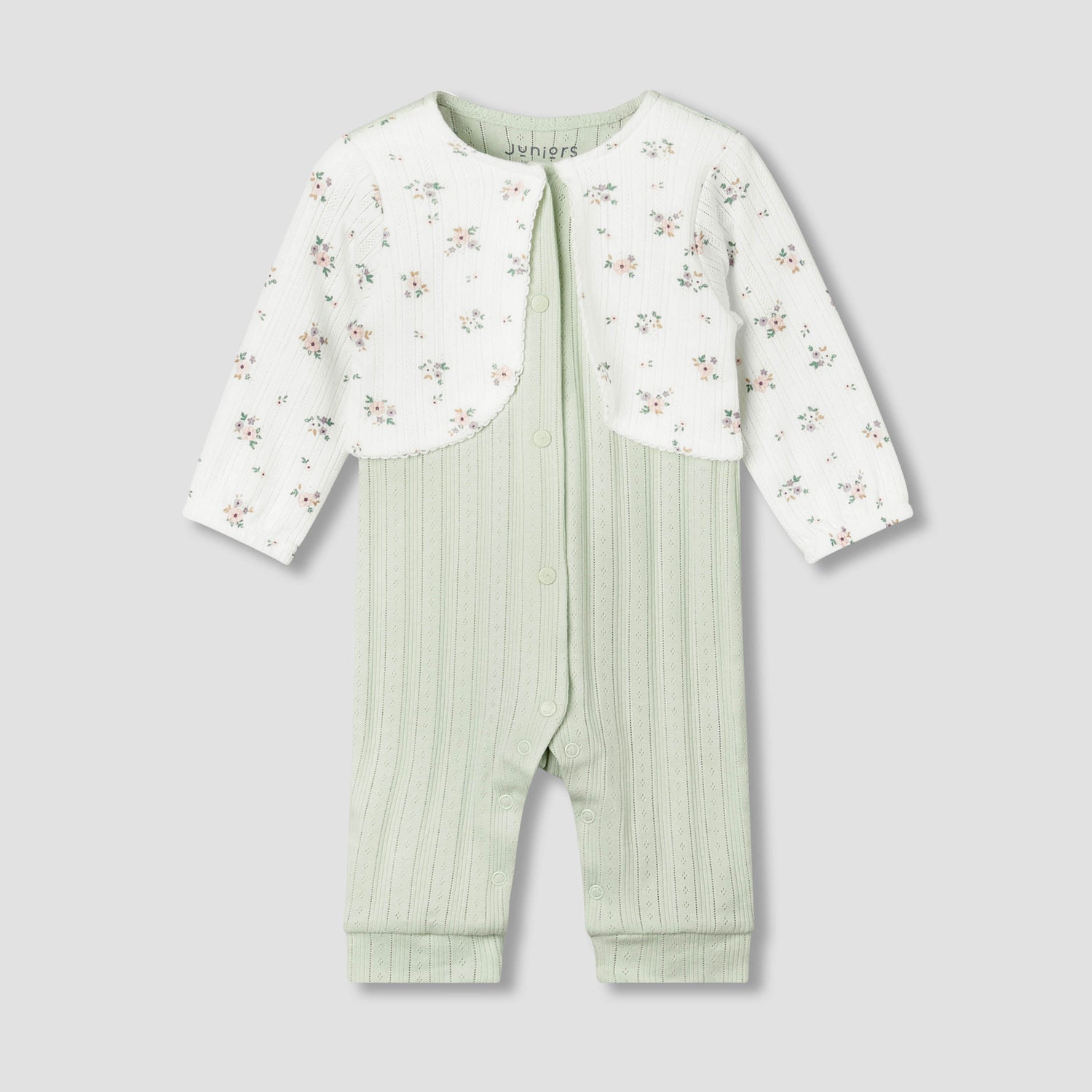 Juniors Cotton Round Neck Long Sleeves Sleepsuit with Floral Print