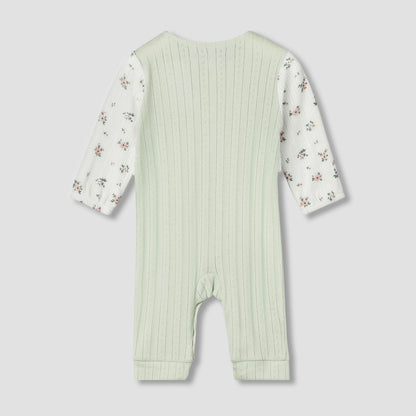 Juniors Cotton Round Neck Long Sleeves Sleepsuit with Floral Print