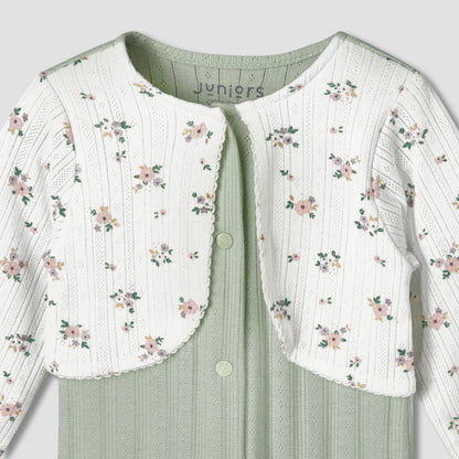 Juniors Cotton Round Neck Long Sleeves Sleepsuit with Floral Print
