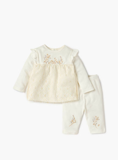 Giggles Embroidered Long Sleeves T-shirt and Pyjama Set-baby-girls-clothing-nightwear-pyjamasets-image-2
