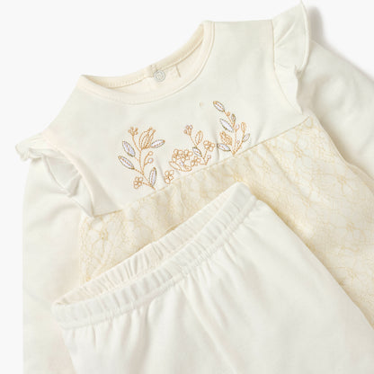 Giggles Embroidered Long Sleeves T-shirt and Pyjama Set