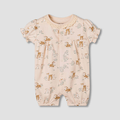 Juniors Cotton Short Sleeves Romper with Deer Print